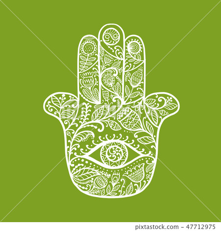 Indian ornate hand Hamsa, symbol. Indian ornate hand Hamsa, symbol. 47712975