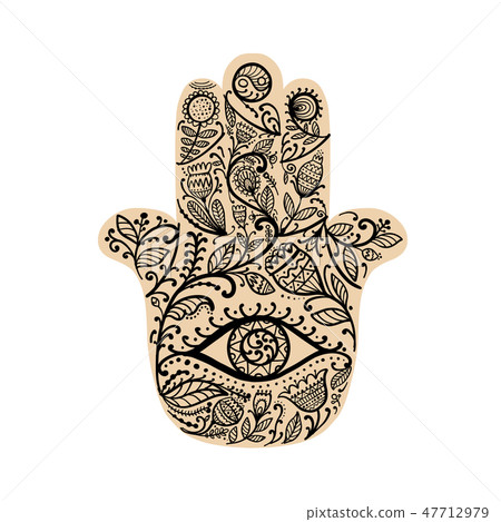 Indian ornate hand Hamsa, symbol. Indian ornate hand Hamsa, symbol. 47712979