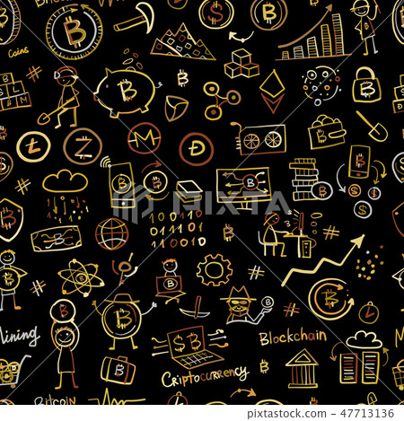 Bitcoin, cryptocurrency and blockchain technology, seamless pattern for your design Bitcoin, cryptocurrency and blockchain technology, seamless pattern for your design 47713136