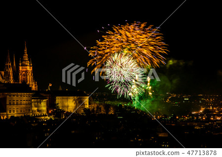 New Year's fireworks in Prague New Year's fireworks in Prague 47713878