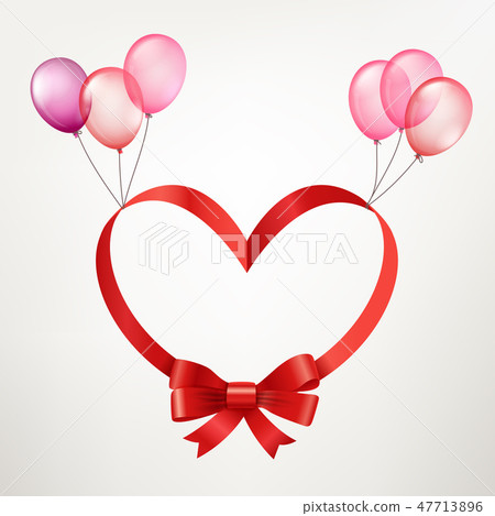 Valentines day frame with red ribbon and balloons 47713896
