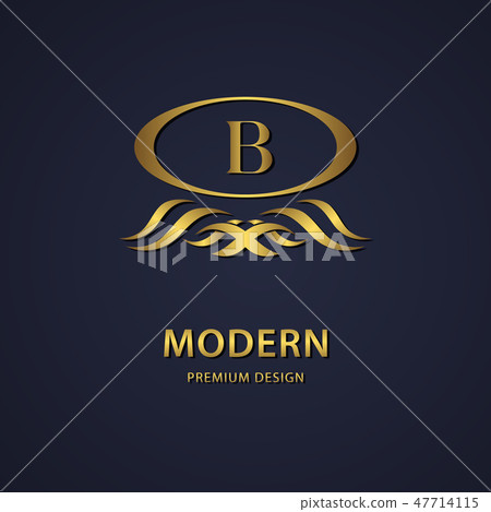 Monogram design template. Elegant line art logo B - Stock Illustration ...