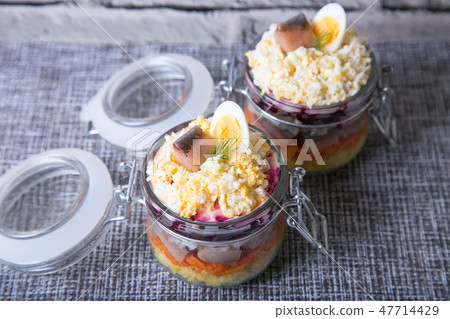 Herring under a Fur Coat in the jar. Herring under a Fur Coat in the jar. 47714429