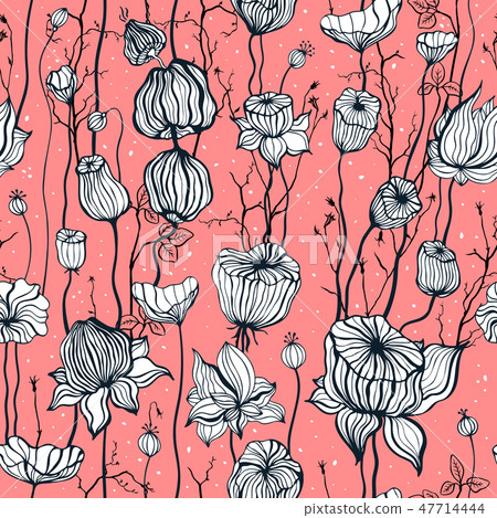 Vintage Seamless pattern with hand drawn leaves 47714444