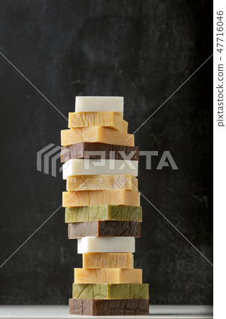 Tower stack of different kinds of handmade soaps Tower stack of different kinds of handmade soaps 47716046