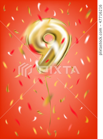 Festive gold balloon nine digit and foil confetti 47716216