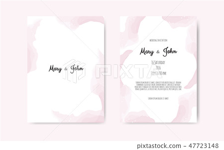 Wedding invite with abstract watercolor style decoration in light tender dusty pink color on white 47723148