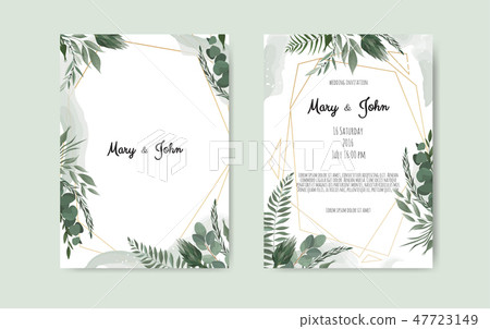 Botanical wedding invitation card template design, white and pink flowers on white background. Botanical wedding invitation card template design, white and pink flowers on white background. 47723149