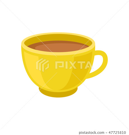 Tasty fresh tea or cocoa in yellow cup. Mug of coffee. Hot morning drink. Delicious beverage. Flat Tasty fresh tea or cocoa in yellow cup. Mug of coffee. Hot morning drink. Delicious beverage. Flat 47725810