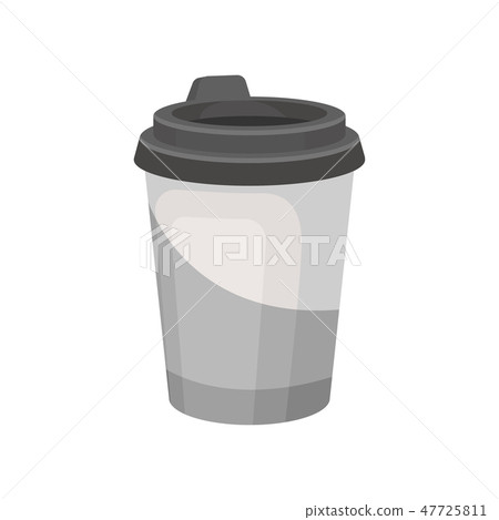Gray plastic cup for coffee or tea with lid. Tasty beverage. Delicious hot drink. Flat vector design Gray plastic cup for coffee or tea with lid. Tasty beverage. Delicious hot drink. Flat vector design 47725811