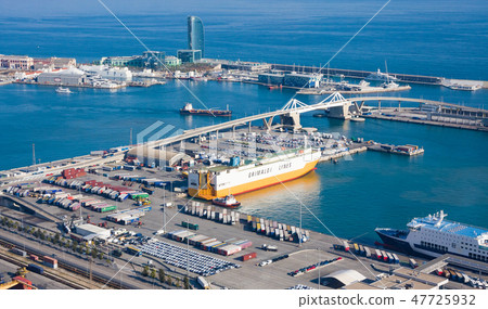 View from Montjuic Castle of Barcelona industrial View from Montjuic Castle of Barcelona industrial 47725932