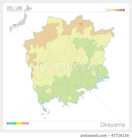 Map of Okayama prefecture (contour line · color coding) 47726130