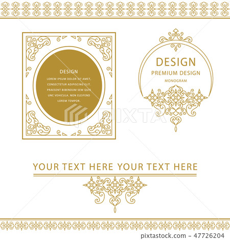 Set of line art frames and borders, Eastern style - Stock Illustration ...