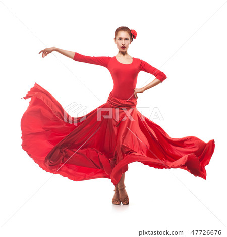 woman dancer wearing red dress 47726676