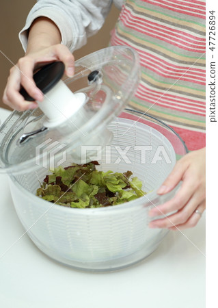 Drainage (salad spinner lettuce mama housewife cooking kitchen kitchen body part no face) Drainage (salad spinner lettuce mama housewife cooking kitchen kitchen body part no face) 47726894