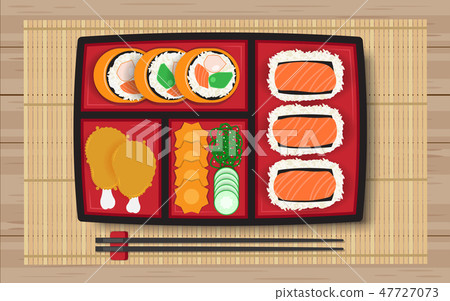 Japanese food in bento box on the wooden table Japanese food in bento box on the wooden table 47727073