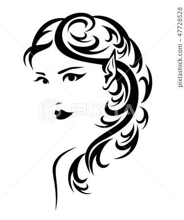 elf woman with long hair vector portrait elf woman with long hair vector portrait 47728528