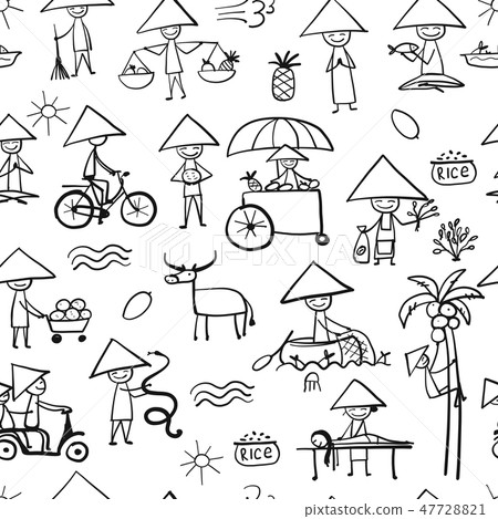 Asian lifestyle people, seamless pattern for your design 47728821