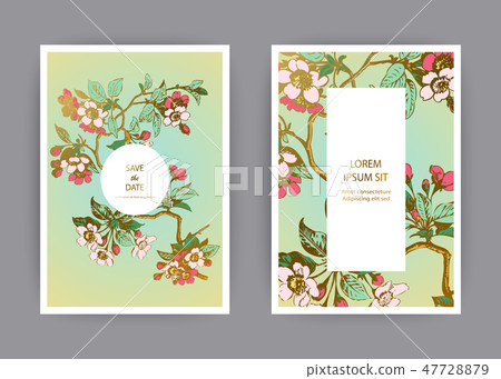 Botanical sakura wedding invitation card design 47728879