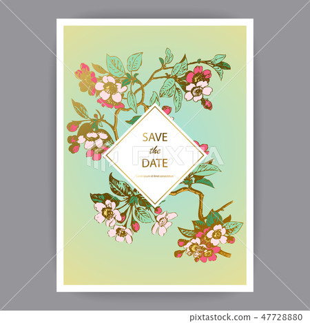 Botanical sakura wedding invitation card design Botanical sakura wedding invitation card design 47728880