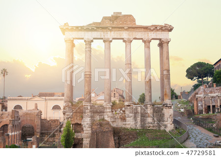 Forum ruins in Rome. Temple of Saturn Forum ruins in Rome. Temple of Saturn 47729581