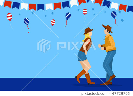 Flat design, Cowboy and cowgirl dancing Flat design, Cowboy and cowgirl dancing 47729705