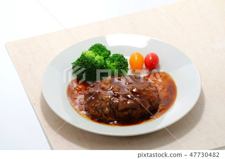 Hamburger broccoli tomato white background 47730482