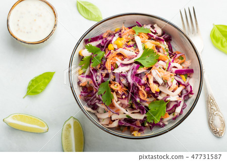 Purple cabbage and carrot salad with mayonnaise. 47731587