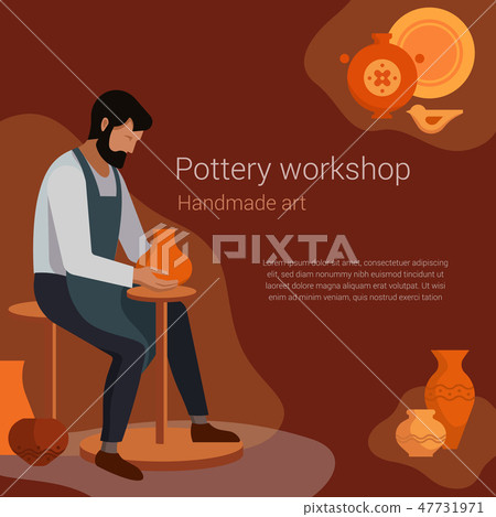Craft master potter makes a clay vase. Vector illustration of the work of a pottery artisan with a 47731971