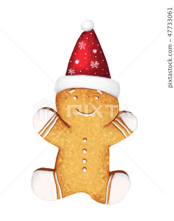Hand painted Gingerbread man wearing red hat. 47733061
