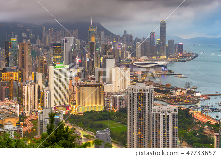 Hong Kong, China skyline from Victoria Peak. Hong Kong, China skyline from Victoria Peak. 47733657