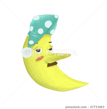 Sleepy half moon in sleeping hat. Sleepy half moon in sleeping hat. 47733863