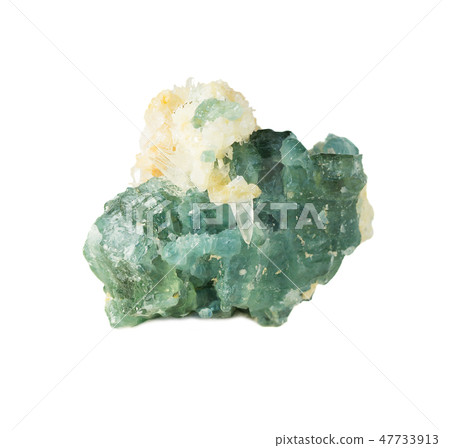 Green-blue apatite gemstone isolated on white 47733913