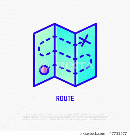 Route on folded map thin line icon 47733977