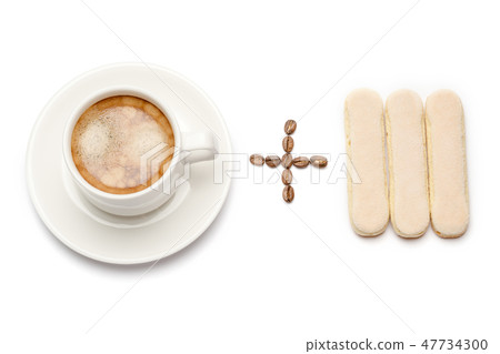 White ceramic cup of coffee plus savoiardi ladyfinger cookie 47734300