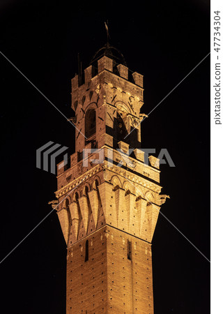 Torre del Mangia at Night - Tuscany Italy 47734304