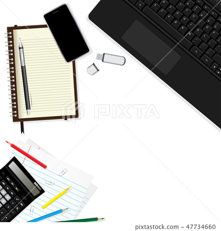 Modern workplace with black notebook, smartphone. Modern workplace with black notebook, smartphone. 47734660