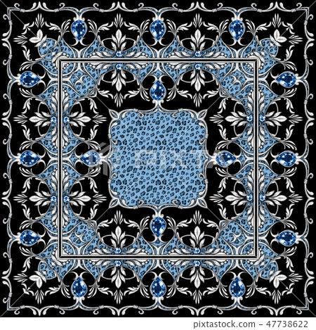 Square composition with silver scrolls and leaves Square composition with silver scrolls and leaves 47738622
