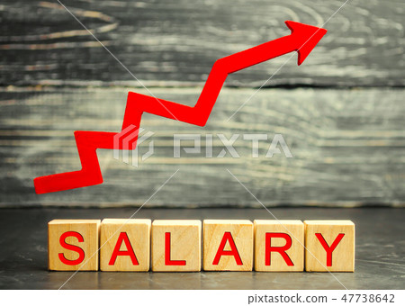 The inscription salary and the red arrow up. 47738642