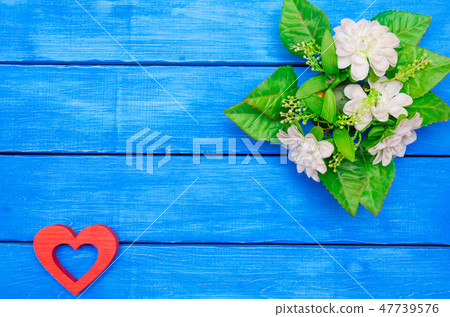 wooden red heart and green flowers wooden red heart and green flowers 47739576