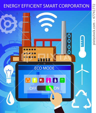 Eco friendly factory on a digital touch screen tablet Eco friendly factory on a digital touch screen tablet 47741772