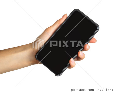 Women's hand showing black smartphone, concept of mobile shopping 47741774
