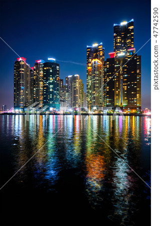 Busan Marina city skyscrapers illluminated in night Busan Marina city skyscrapers illluminated in night 47742590