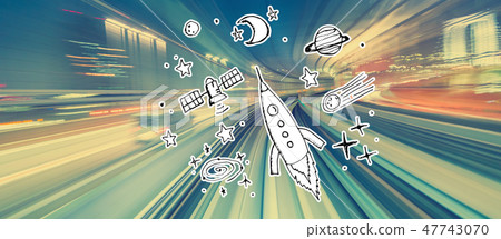 Dream of space and rocket with high speed motion blur 47743070