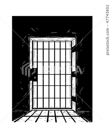 Cartoon Drawing Of Prison Door Casting Shadow Stock