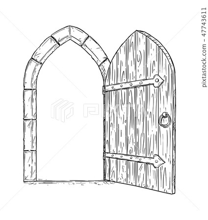 Cartoon Drawing Of Open Wooden Medieval Stock Illustration