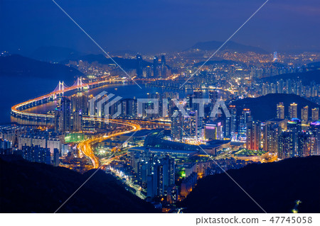 Busan cityscape Gwangan Bridge at night 47745058