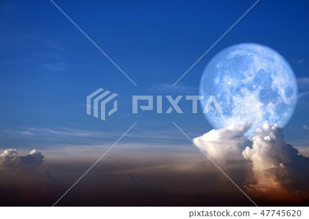 super snow moon back white heap cloud on blue sky super snow moon back white heap cloud on blue sky 47745620