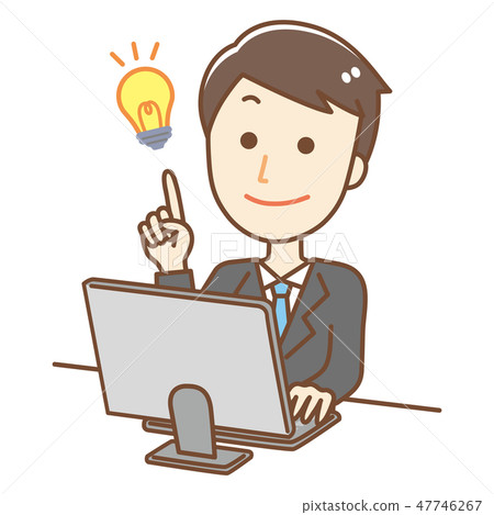 Male pointing to operate a personal computer 47746267