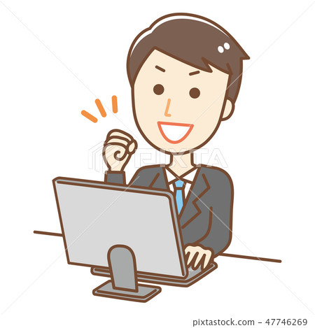 Male Guts pose to operate a personal computer 47746269